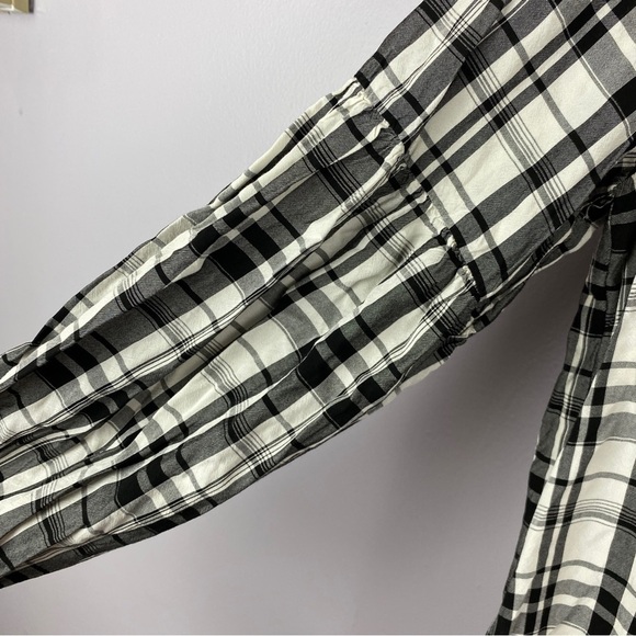 Loft Plaid Long Sleeve Peasant Blouse Medium Black White - Picture 9 of 12